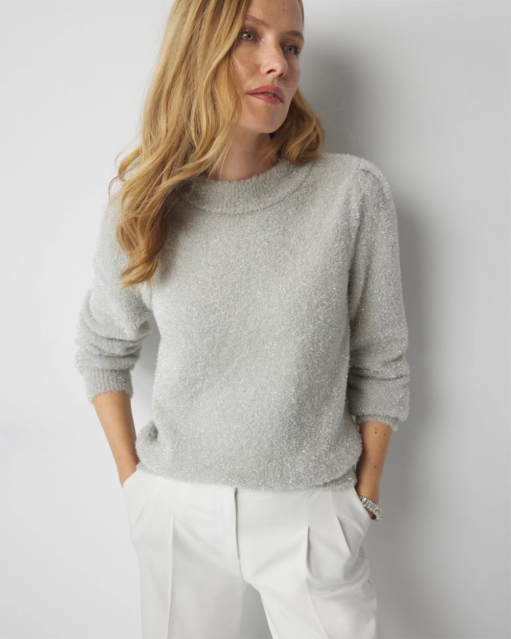 White sweater with black trim on sale